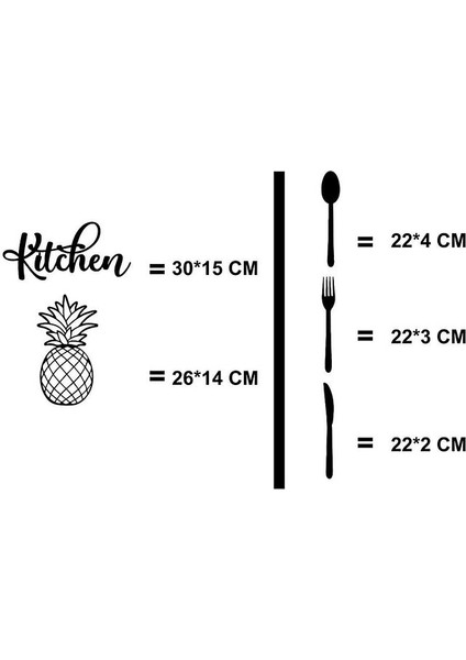 Siyah Ahşap Kitchen Ananas 5 Parça Duvar Dekoru Yazısı - Mutfak Cafe Için Lazer Kesim 35 x 45 cm Tablo fiyatları
