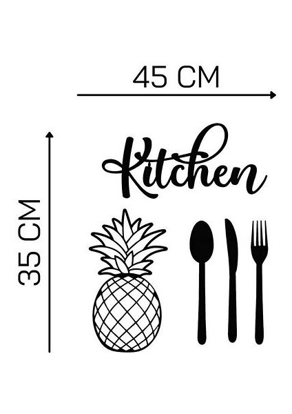 Siyah Ahşap Kitchen Ananas 5 Parça Duvar Dekoru Yazısı - Mutfak Cafe Için Lazer Kesim 35 x 45 cm Tablo indirimleri