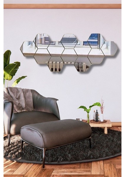 Gümüş Pleksi 12 Parça Petek Şekilli Duvar Dekoru Salon Oturma Yatak Odası Antre Için 120 x 40 cm Ayna fiyatları
