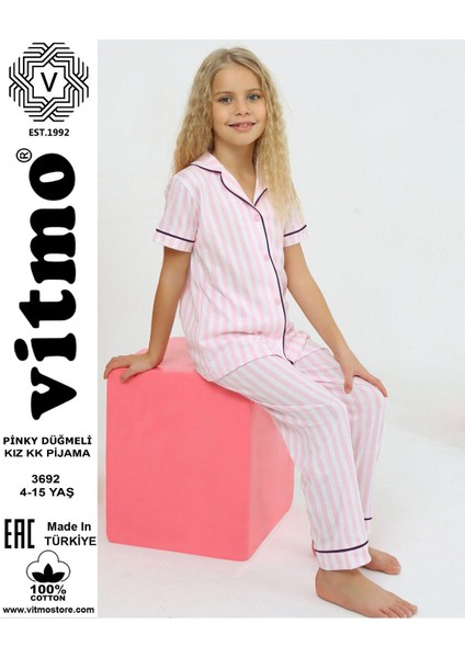 %100 Pamuklu Yumuşak Dokulu Pembe Çizgili Kız Pijama Takımı