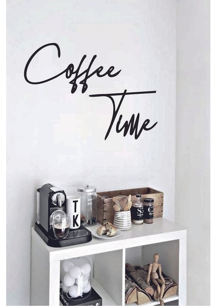 Siyah Ahşap Coffee Time Duvar Dekoru - Mutfak Konsepti Kahve Köşesi Ev Dekorasyon 45 x 30 cm Tablo