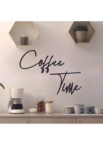 Siyah Ahşap Coffee Time Duvar Dekoru - Mutfak Konsepti Kahve Köşesi Ev Dekorasyon 45 x 30 cm Tablo