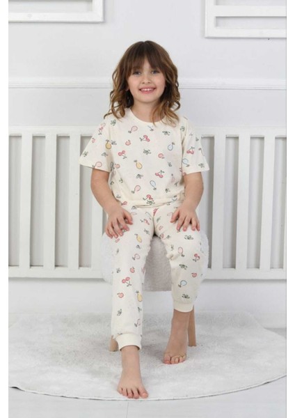 %100 Pamuklu Kısa Kol Renkli Kız Pijaması