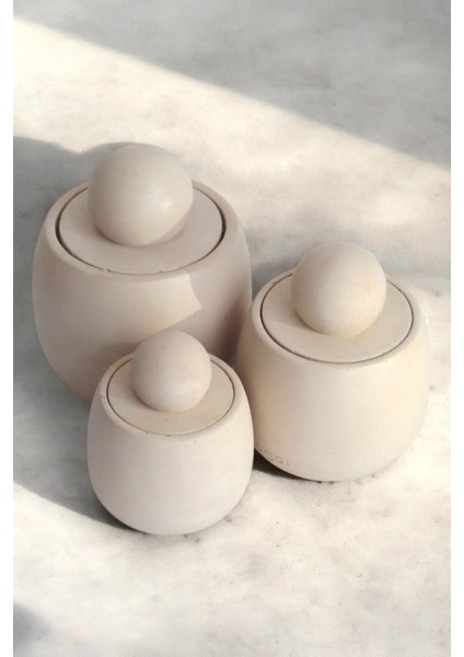 3'lü Beton Kavanoz Seti, Tuzluk, Biberlik, Şekerlik, Çay ve Kahve Kavanozu, Bej