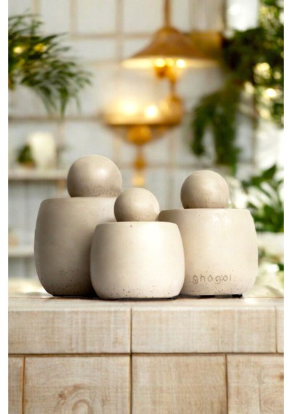 3'lü Beton Kavanoz Seti, Tuzluk, Biberlik, Şekerlik, Çay ve Kahve Kavanozu, Bej modelleri