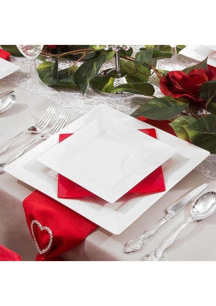 Sunumluk#parti Tabak#parti Malzemeleri#parti Sunumluk# Beyaz Plastik Kare Tabak 18X18 cm 6 Adet