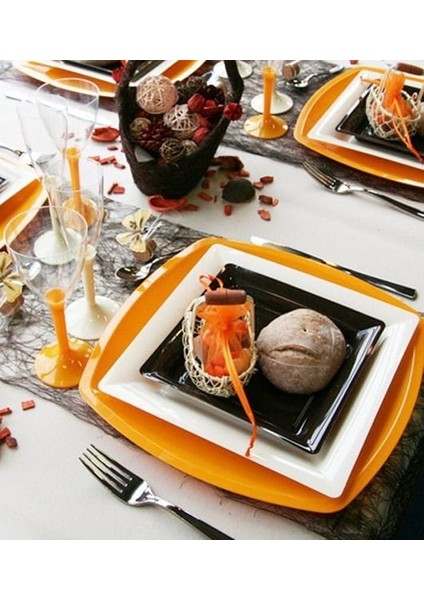 Sunumluk#parti Tabak#parti Malzemeleri#parti Sunumluk# Siyah Plastik Kare Tabak 18 x 18 cm 6 Adet