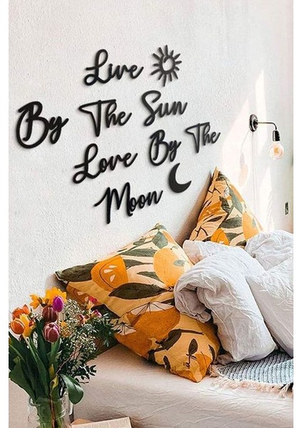 Siyah Ahşap Live By The Sun Love By The Moon Duvar Dekoru Salon Yatak Odası Için 90 x 80 cm Tablo fiyatları