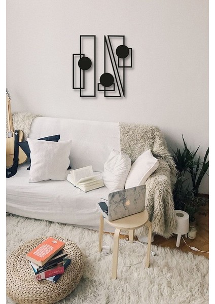 Siyah Ahşap 3lü Geometrik Duvar Dekoru - Salon Oturma Yatak Odası Antre Ofis Için 50 x 50 cm Tablo