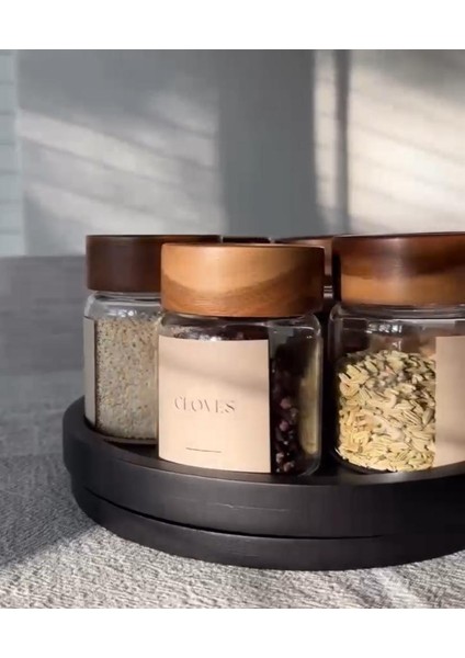 6'lı Akasya Kapaklı Cam Baharat Kavanozu Etiketli Baharat Seti 200ML