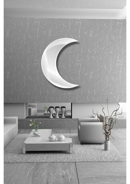 Gümüş Pleksi Ay Şekilli Duvar Dekoru - Salon Oturma Yatak Çocuk Odası Antre Için 35 x 20 cm Ayna fiyatları