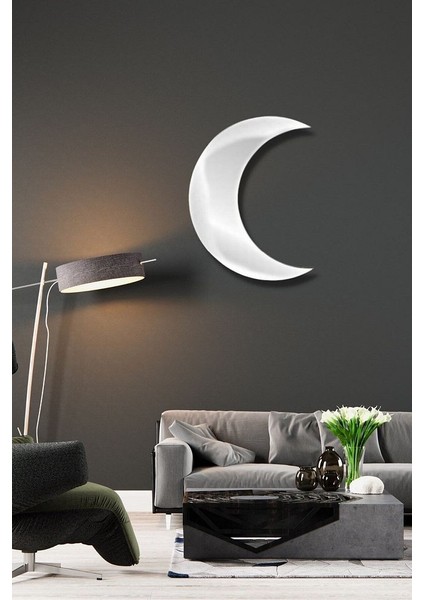 Gümüş Pleksi Ay Şekilli Duvar Dekoru - Salon Oturma Yatak Çocuk Odası Antre Için 35 x 20 cm Ayna modelleri