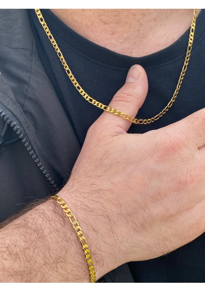 Örme Model Paslanmaz Çelik Erkek Bileklik ve Kolye Set Altın Renk modelleri