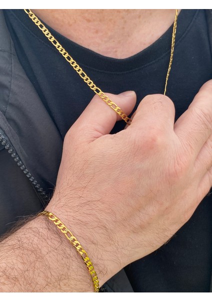 Örme Model Paslanmaz Çelik Erkek Bileklik ve Kolye Set Altın Renk indirimleri