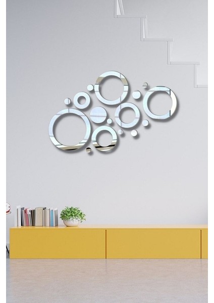 Gümüş Pleksi Ayna Daireler Duvar Dekoru Salon Oturma Yatak Odası Ofis Antre Için 50 x 70 cm Ayna Seti fiyatları