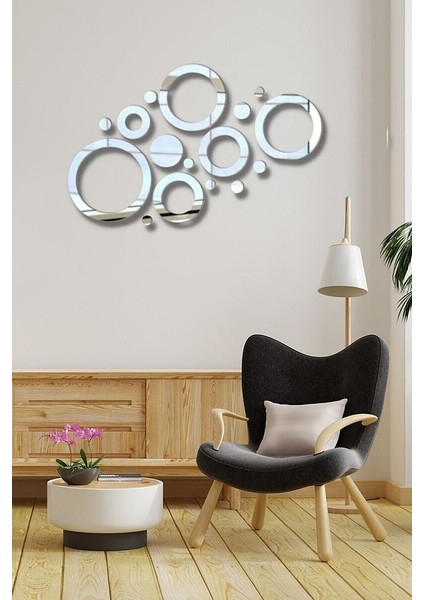 Gümüş Pleksi Ayna Daireler Duvar Dekoru Salon Oturma Yatak Odası Ofis Antre Için 50 x 70 cm Ayna Seti modelleri