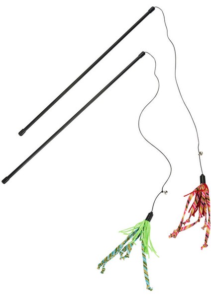 Kedi Oltası, Zilli, Yün İpler Uc, Uzun Dalı İp-70cm, Çeşitli Renklerde, 50cm