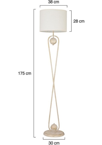 Beyaz modern ayaklı şapkalı abajur, şık tasarım, metal ve kumaş malzeme, yüksekliği 151-200 cm indirimleri