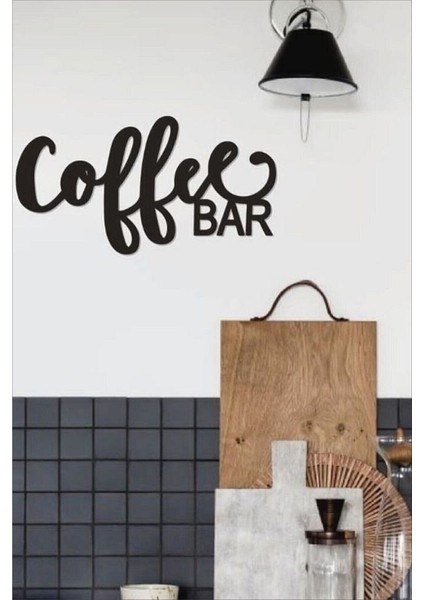 Siyah Ahşap Coffee Bar Duvar Dekoru - Mutfak Konsepti Cafe Kahve Köşesi Için 35 x 20 cm Mdf Tablo