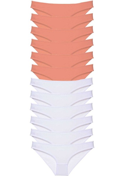 12 Adet Eko Set Likralı Kadın Slip Külot Pudra Beyaz