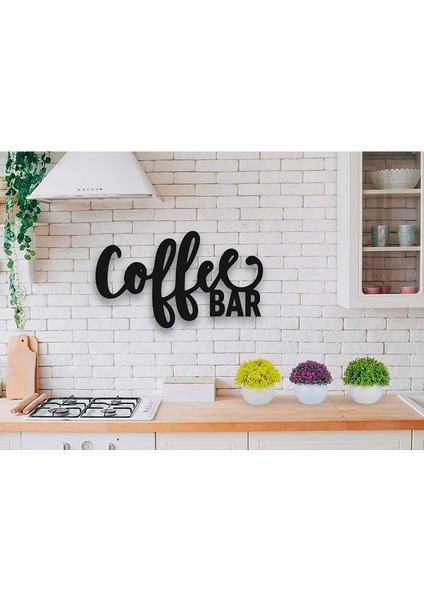 Siyah Ahşap Coffee Bar Duvar Dekoru - Mutfak Konsepti Cafe Kahve Köşesi Için 35 x 20 cm Mdf Tablo