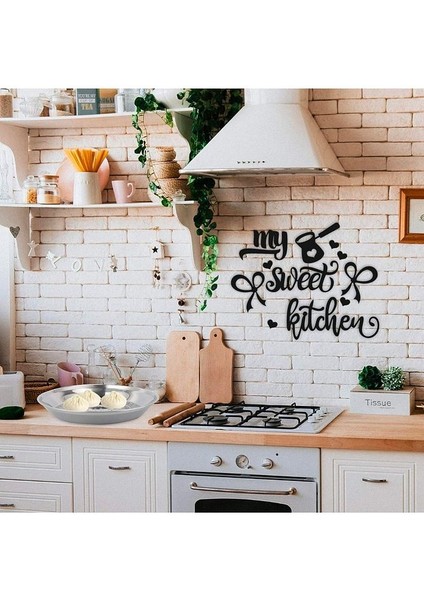 Siyah Ahşap My Sweet Kitchen Duvar Dekoru - Mutfak Konsepti Cafe Kahve Köşesi Için 50 x 40 cm Tablo