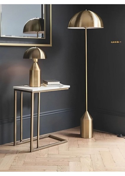 Modern Tasarım Mars Mushroom Abajur ve Mushroom Lambader 2'li Takım Seti Eskitme Mat Gold