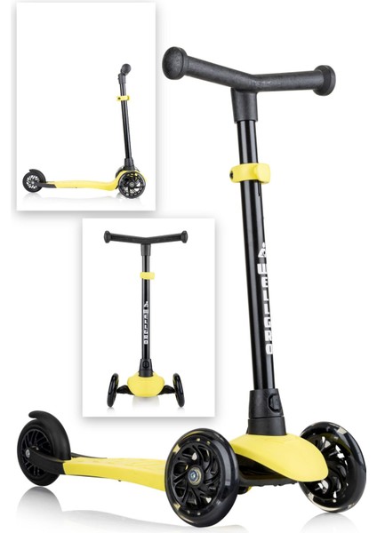Işıklı Scooter, 3 Tekerli Yükseklik Ayarlı Çocuk Scooter, Sarı