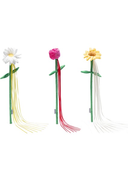 Kedi Oltası, Çiçek Çeklinde, Peluş ve Kurdelalar, Çeşitli Renklerde, 45x6x3cm