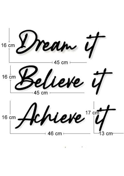 Siyah Ahşap Dream It Believe It Achieve It Duvar Dekoru Salon Oturma Yatak Odası Için 60 x 70 cm Tablo