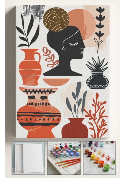 Sayılarla Boyama Çerçeveli Hobi Seti Numaralı Tuval Fırça Boya Dahil Kasnaklı 40X50 cm Topuz Kadın