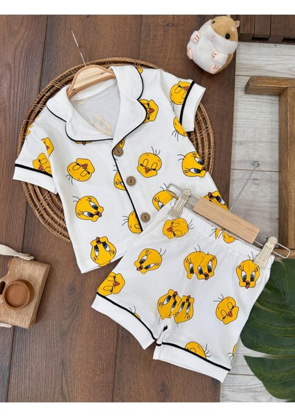 Tweety Sevimli Kahramanlar Pijama Takımı Pamuklu Yazlık Kısa Kol Şortlu