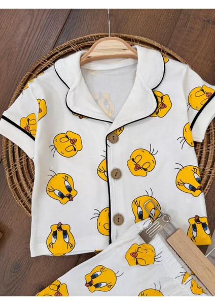 Tweety Sevimli Kahramanlar Pijama Takımı Pamuklu Yazlık Kısa Kol Şortlu