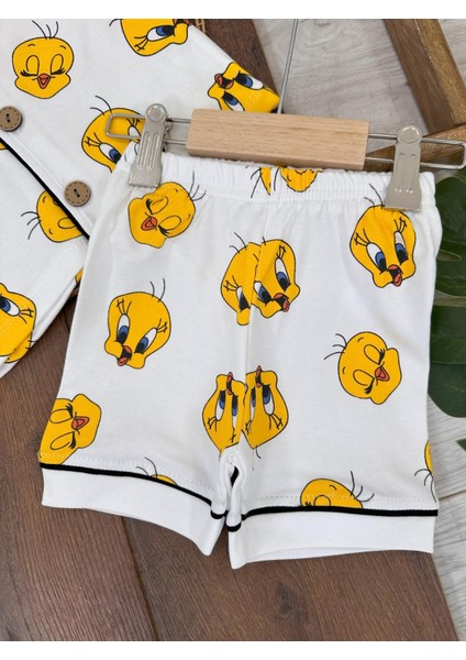 Tweety Sevimli Kahramanlar Pijama Takımı Pamuklu Yazlık Kısa Kol Şortlu