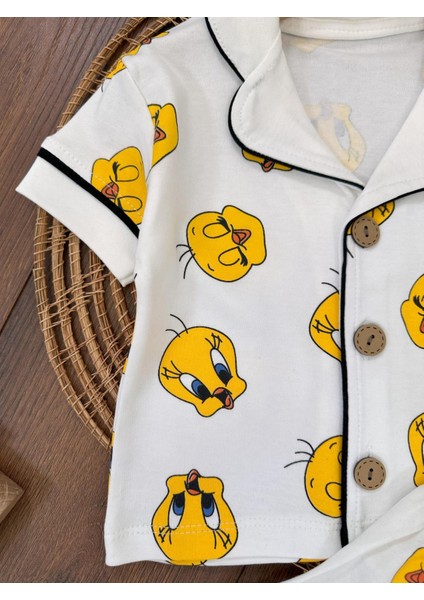 Tweety Sevimli Kahramanlar Pijama Takımı Pamuklu Yazlık Kısa Kol Şortlu