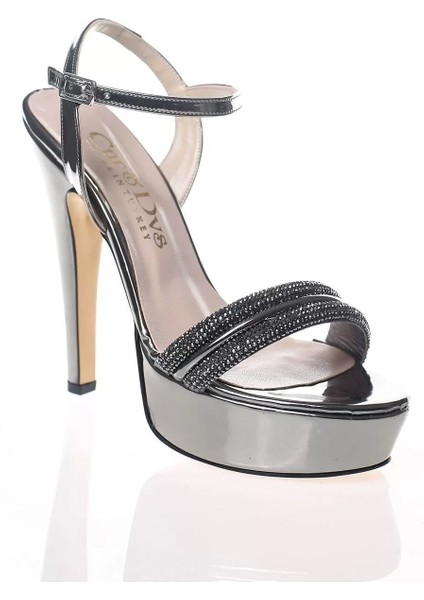 Kadın Moda Şık Platin Ayna Double Taş Topuklu Zarif Tasarım Düğün Nişan Gece Abiye Ayakkabı fiyatları