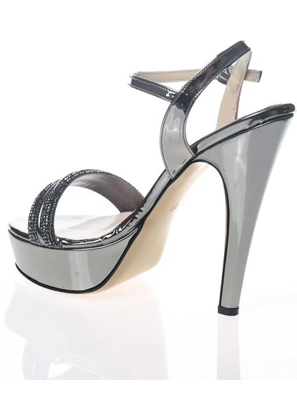 Kadın Moda Şık Platin Ayna Double Taş Topuklu Zarif Tasarım Düğün Nişan Gece Abiye Ayakkabı fırsatları