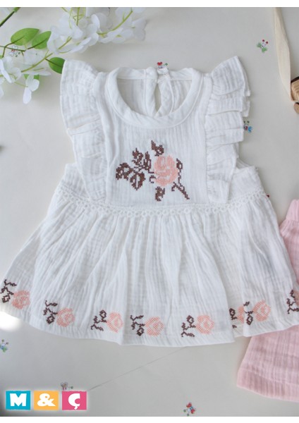 Kız Kanaviçe Muslin Takım Elbise Kız Çocuk Bebek Elbise fiyatları