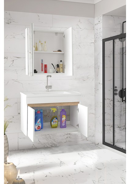 Viola-M 80 cm Komple Mdf Banyo Dolabı, Seramik Lavabolu Banyo Dolabı Seti Hazır Kurulu-B-Sa fiyatları