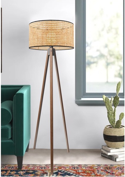 Hazeran Rattan Ahşap Ayak Tripod Exclusive Lambader AYD-3682