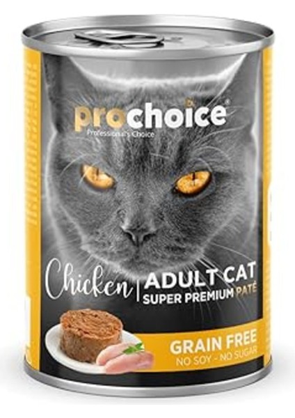 Prochoice Yetişkin Kediler Için, Tahılsız, Tavuk Etli Ezme, 400 G x 12 Adet