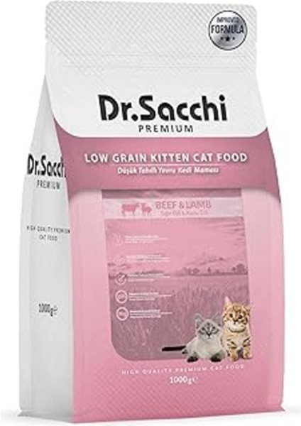 Dr.sacchi Premium Düşük Tahıllı Sığır Etli ve Kuzu Etli Yavru Kedi Maması 1 kg