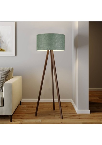 Yeşil Ahşap Üç Ayaklı Şık Kumaş Lambader, Modern Tasarım, Yerden Yükseklik 101-150 cm