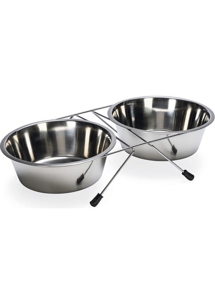 Köpek Ikili Mama Su Kabı, Paslanmaz Çelik, 20CM, 2X1800ML Svlrs