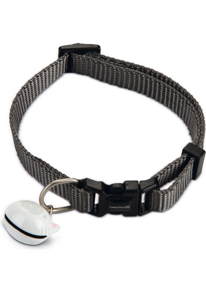 Kedi Boyun Tasması, Zilli, Koyu Gri, 20-30CM Svlrs
