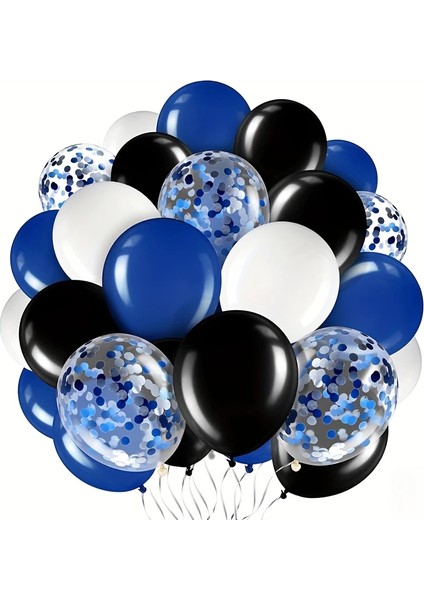 26 Adet Siyah-Mavi-Beyaz-Şeffaf Konfetili Balon Seti