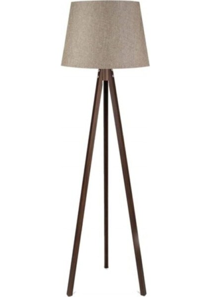 Şık Ahşap Tripod Lambader Bej Ceviz Ayaklı Abajur, modern ve sıcak aydınlatma sağlar.