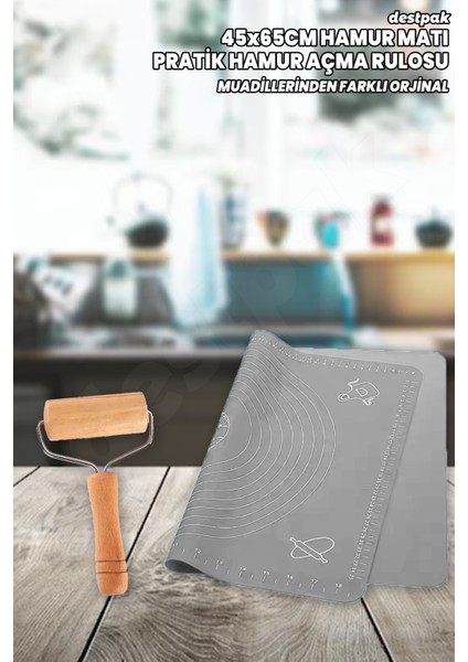 Hamur Seti - 45X65 Silikon Hamur Matı - Pürüzsüz Yüzey Pratik Hamur Açıcı Rulo