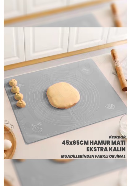 Hamur Seti - 45X65 Silikon Hamur Matı - Pürüzsüz Yüzey Pratik Hamur Açıcı Rulo modelleri