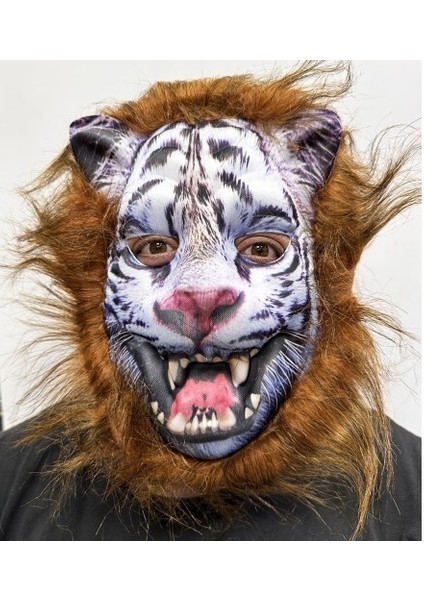 Kahverengi Saçlı Dişli Kurt Maskesi Mega Peluş 12 No